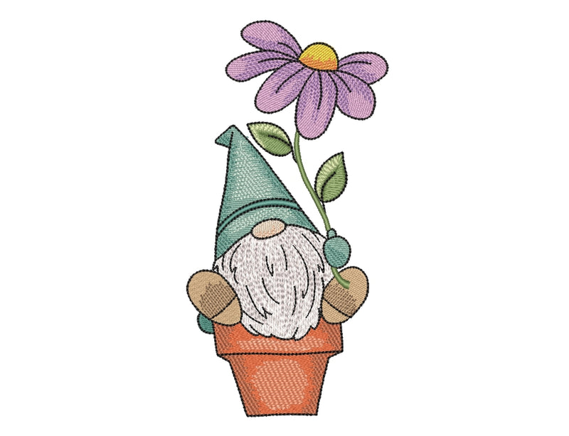 Gnome with a Flower Embroidery Design, 3 sizes Embroidery/Applique DESIGNS Nino Nadaraia 