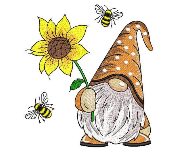 Gnome with a Sunflower Embroidery Design, 4 sizes Embroidery/Applique DESIGNS Nino Nadaraia 