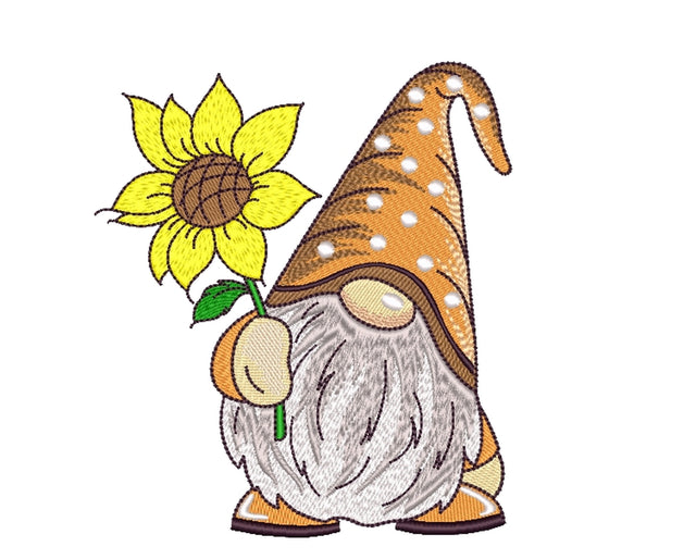 Gnome with a Sunflower Embroidery Design, 4 sizes Embroidery/Applique DESIGNS Nino Nadaraia 