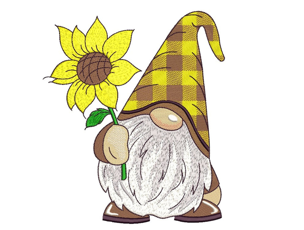 Gnome with a Sunflower Embroidery Design, 4 sizes - So Fontsy