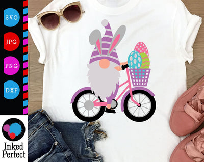 Gnome With Bunny Ears On Bike SVG Inked Perfect 
