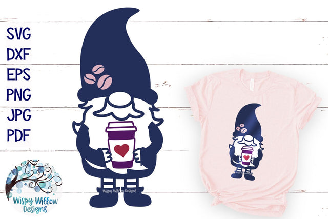 Gnome with Coffee SVG SVG Wispy Willow Designs 