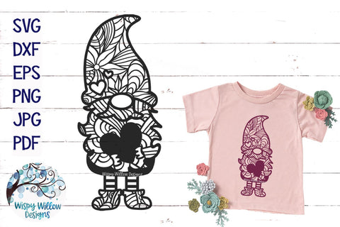 Gnome with Heart Zentangle SVG | Gnome Mandala SVG SVG Wispy Willow Designs 