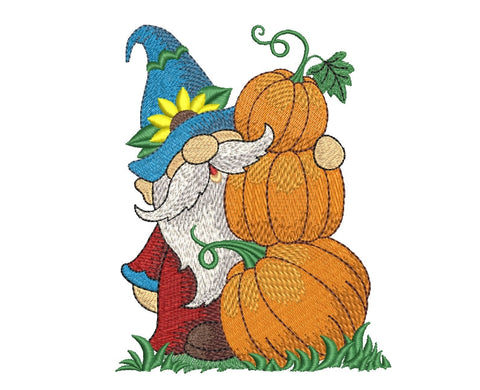 Gnome with pumpkins embroidery design, Fall Gnome embroidery design, autumn embroidery, 4 sizes, instant download. Embroidery/Applique DESIGNS ArtEMByNatalia 
