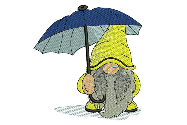 Gnome with Umbrella Embroidery Design. Rain Fall Autumn Yellow Gnome Embroidery/Applique DESIGNS NextEmbroidery 