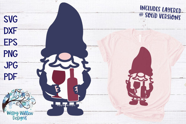Gnome with Wine SVG SVG Wispy Willow Designs 