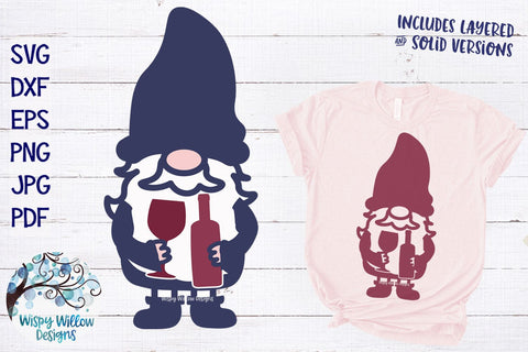 Gnome with Wine SVG SVG Wispy Willow Designs 