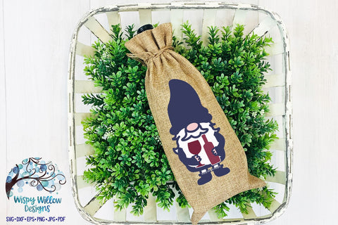 Gnome with Wine SVG SVG Wispy Willow Designs 