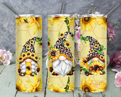 Gnomes And Sunflowers Tumbler Design, Gnomes Bee 20oz Skinny Tumbler, Gnome Leoprad Tumbler Png, Sunflowers Sublimation Png, Gnomes Tumbler Template, Digital Download Sublimation DesignSVG 