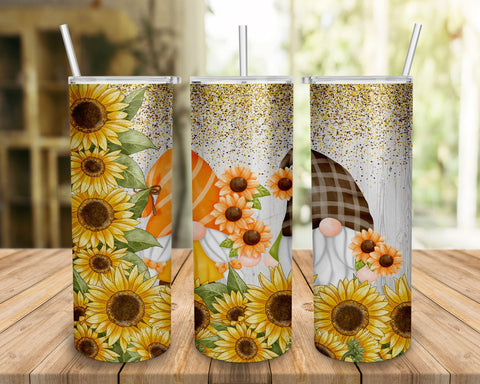 Gnomes And Sunflowers Tumbler Wrap 20oz, Sublimation Designs, Tumbler Wrap SVG BOO-design 