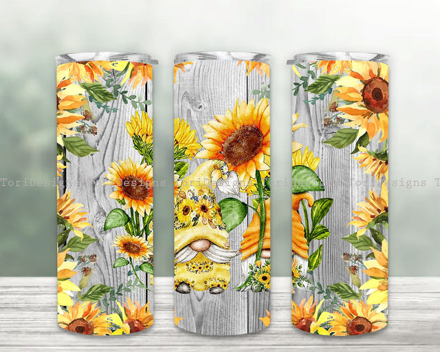 Gnomes And Sunflowers Tumbler Wrap 20oz Tumbler Design Sublimation ToriDesigns 