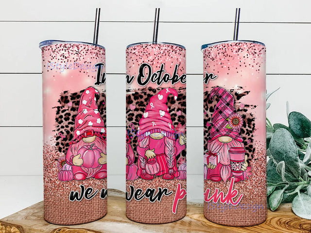 Gnomes Cancer 20oz Tumbler Png, In Octorber We Wear Pink Png, Pink Gnomes Tumbler, Leopard Gnomes Tumbler Png, Glitter Pink Png Sublimation iStyleDesign 