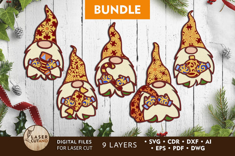 GNOMES CHRISTMAS BUNDLE Multilayer Laser Cut Files, Mandala, 3D Designs, Mini Design Bundles SVG LaserCutano 