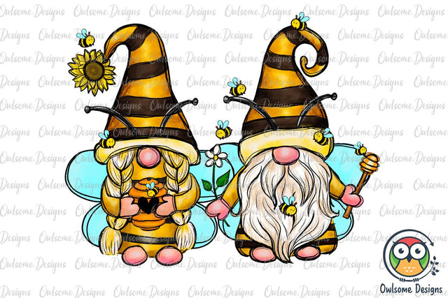 Gnomes Couple Cute Bee PNG Sublimation Sublimation Owlsome.Designs 