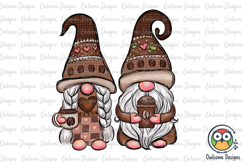 Gnomes Couple Love Coffee PNG Sublimation Sublimation Owlsome.Designs 