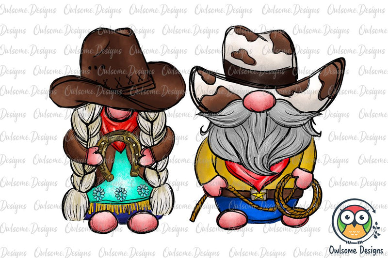 Gnomes Couple Western Cowboy PNG Sublimation Sublimation Owlsome.Designs 
