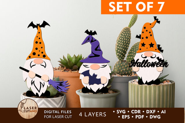 GNOMES HALLOWEEN Toppers Bundle SVG LaserCutano 