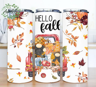 Gnomes Hello Fall 20oz Skinny Tumbler Png, Autumn Design, Fall Gnomes Tumbler, Cute Funny Design, Autumn Hello Pumpkin Tumbler, Pumpkin Tumbler Sublimation AdriOP 