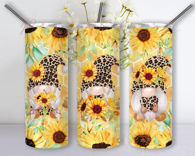 Gnomes Leopard Tumbler Png, Sunflower 20oz Skinny Tumbler, Gnomes Sunflower Tumbler Design, Gnomes Tumbler With Lid And Straw, Digital Download Sublimation PixelChick 