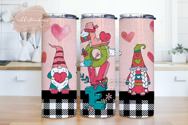 Gnomes love Valentine Tumbler 20 oz Skinny, Pink gnomes Valentines Day, Tumbler Sublimation Designs, Full Tumbler Wrap, Digital Downloads Sublimation Rabbitmakies 