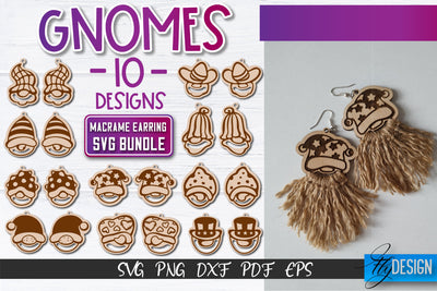 Gnomes Macrame Earrings SVG | Macrame Laser Cut SVG | CNC files SVG Fly Design 