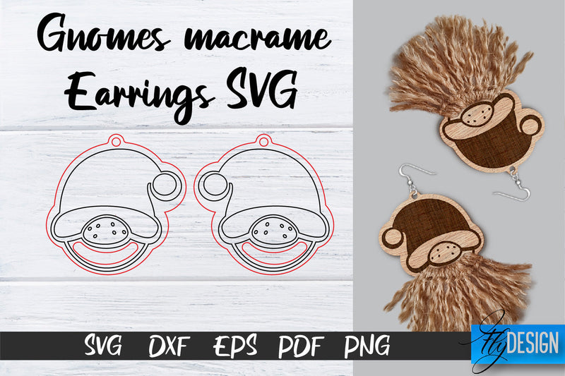 Gnomes Macrame Earrings SVG | Macrame Laser Cut SVG | CNC files SVG Fly Design 