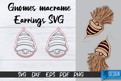 Gnomes Macrame Earrings SVG | Macrame Laser Cut SVG | CNC files SVG Fly Design 