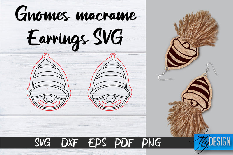 Gnomes Macrame Earrings SVG | Macrame Laser Cut SVG | CNC files SVG Fly Design 
