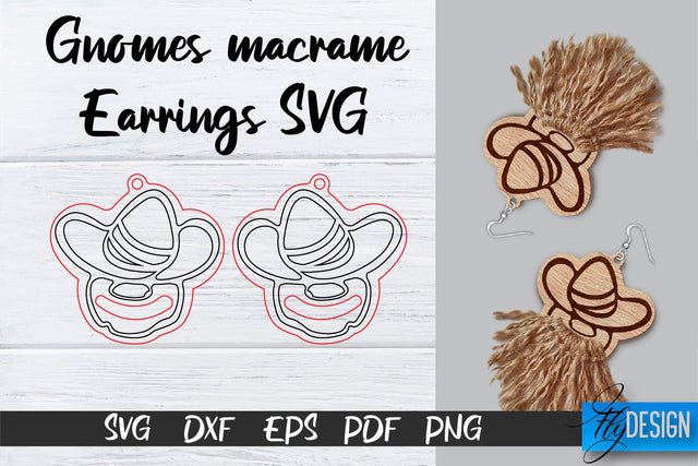 Gnomes Macrame Earrings SVG | Macrame Laser Cut SVG | CNC files SVG Fly Design 