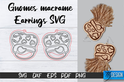 Gnomes Macrame Earrings SVG | Macrame Laser Cut SVG | CNC files SVG Fly Design 