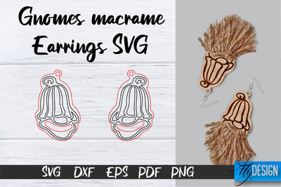 Gnomes Macrame Earrings SVG | Macrame Laser Cut SVG | CNC files SVG Fly Design 