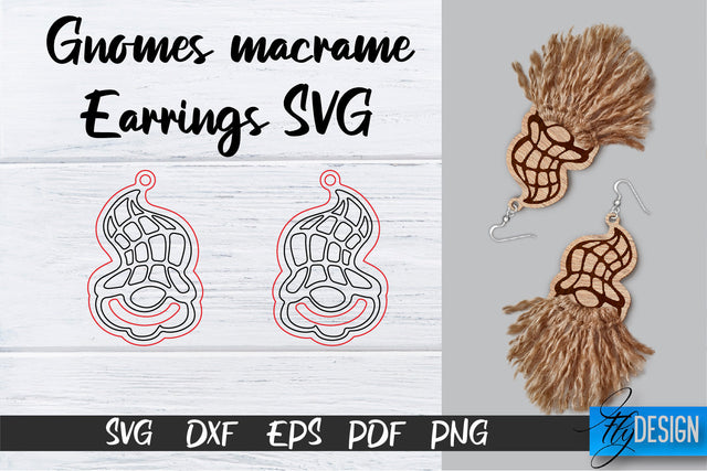 Gnomes Macrame Earrings SVG | Macrame Laser Cut SVG | CNC files SVG Fly Design 