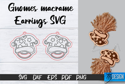 Gnomes Macrame Earrings SVG | Macrame Laser Cut SVG | CNC files SVG Fly Design 