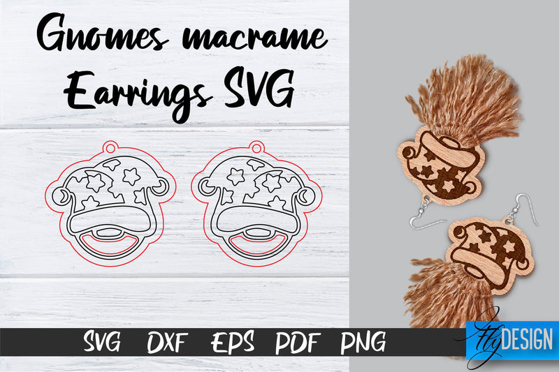 Gnomes Macrame Earrings SVG | Macrame Laser Cut SVG | CNC files SVG Fly Design 