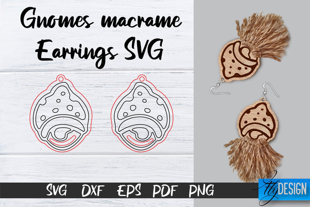 Gnomes Macrame Earrings SVG | Macrame Laser Cut SVG | CNC files SVG Fly Design 