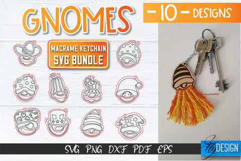 Gnomes Macrame Keychain SVG Bundle | Macrame Laser Cut SVG | CNC files SVG Fly Design 