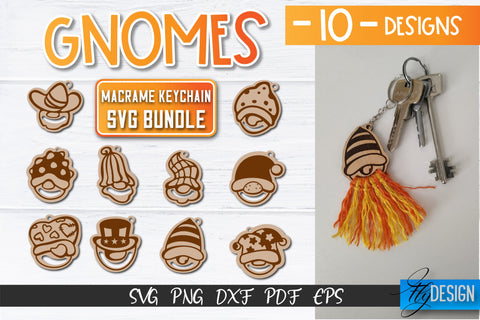 Gnomes Macrame Keychain SVG Bundle | Macrame Laser Cut SVG | CNC files SVG Fly Design 