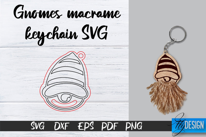Gnomes Macrame Keychain SVG | Macrame Laser Cut SVG | CNC files SVG Fly Design 
