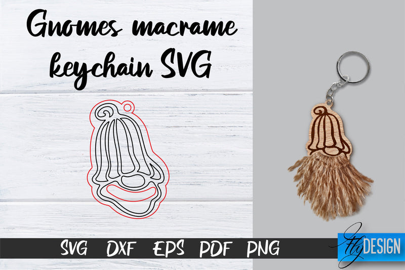 Gnomes Macrame Keychain SVG | Macrame Laser Cut SVG | CNC files SVG Fly Design 