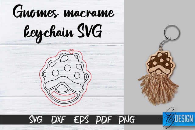 Gnomes Macrame Keychain SVG | Macrame Laser Cut SVG | CNC files SVG Fly Design 