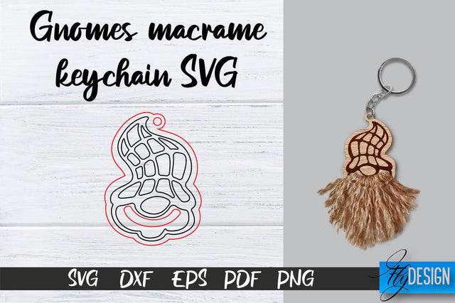 Gnomes Macrame Keychain SVG | Macrame Laser Cut SVG | CNC files SVG Fly Design 