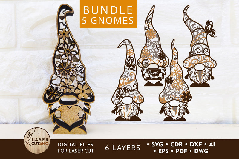 GNOMES Multilayer Laser Cut Files, Mandala, Bundles, Mini Design Bundles SVG LaserCutano 