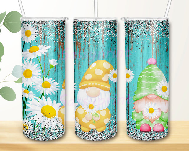 Gnomes Sublimation Design Download, Daisies And Gnomes 20oz Skinny Tumbler Wrap, Spring Tumbler Straight Tapered Tumbler PNG Sublimation sassyprint 