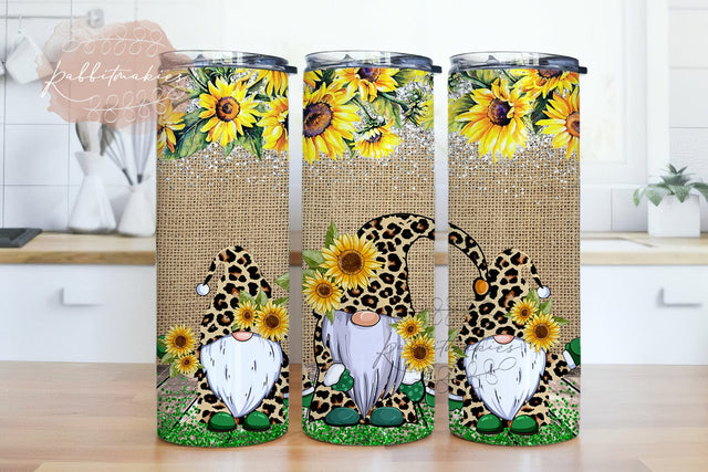 Gnomes Sunflower Leopard Tumbler Wrap 20oz Skinny Tumbler, Leopard Tumbler, Digital Download, Sublimation Graphics Sublimation Rabbitmakies 