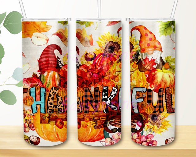 Gnomes Thankful 20oz Skinny Tumbler Png, Thankful Png, Leopard Thankful Tumbler Png, Pumpkin Tumbler, Fall Tumbler Bundle, Pumpkin Pattern Sublimation sassyprint 