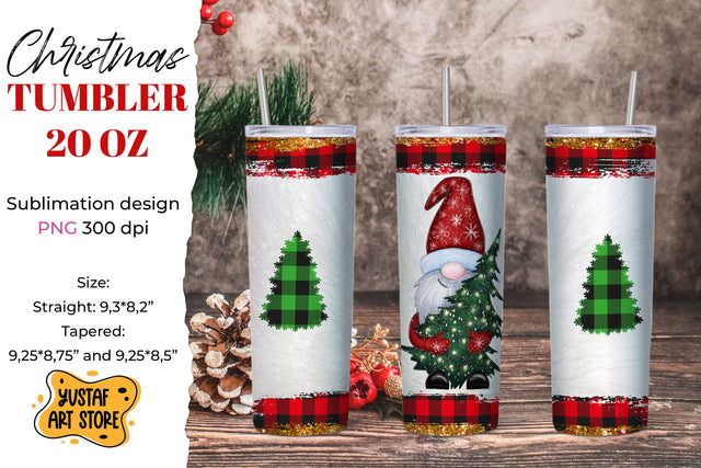 Gnomes with christmas tree tumbler sublimation wrap 20 oz Sublimation Yustaf Art Store 