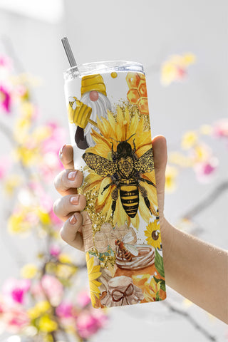Gnomies Bee 20 oz Tumbler Wrap,Gnomes Squad Sunflower Tumbler Template,Honeybee Gnome Tumbler Wrap PNG Download,Gnomie Lover,Bee Gnome Gifts Sublimation CaldwellArt 