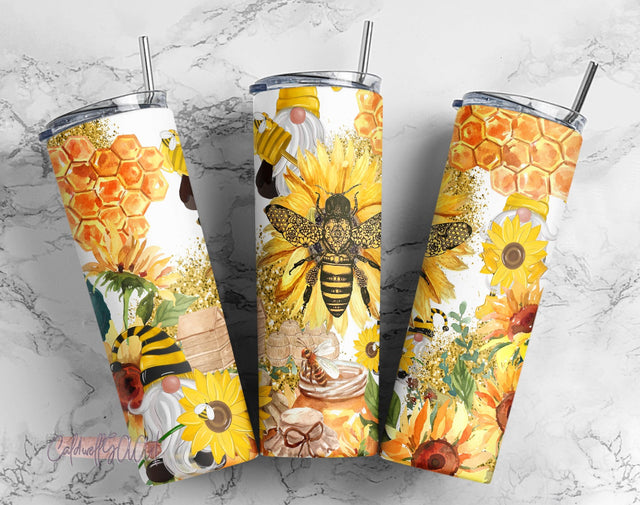 Gnomies Bee 20 oz Tumbler Wrap,Gnomes Squad Sunflower Tumbler Template,Honeybee Gnome Tumbler Wrap PNG Download,Gnomie Lover,Bee Gnome Gifts Sublimation CaldwellArt 