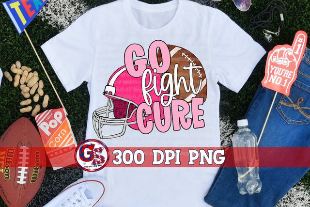 Go Fight Cure Football Breast Cancer PNG for Sublimation Sublimation Greedy Stitches 