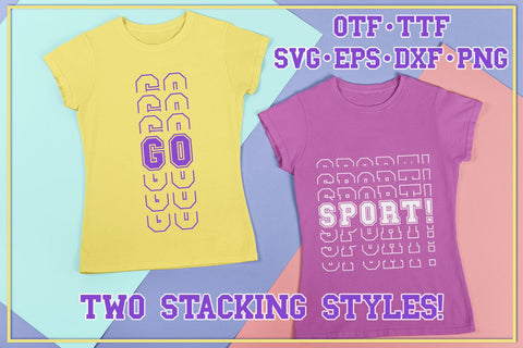 Go Sports Stacked Mirror Font With Two Stacking Styles + Bonus SVG Alphabet SVG Feya's Fonts and Crafts 